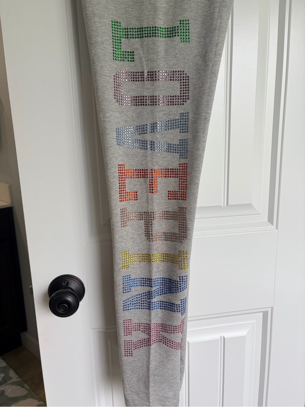 Victoria’s Secret PINK gray leggings with Rainbow Studded 'LOVE PINK' Lettering